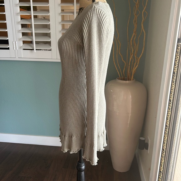 Grey Ribbed Ruffled Bell Sleeve Sweater - Picture 3 of 7